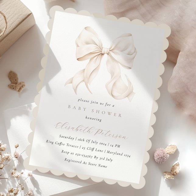 Elegant Neutral Bow Baby Shower Invitation (Creator Uploaded)