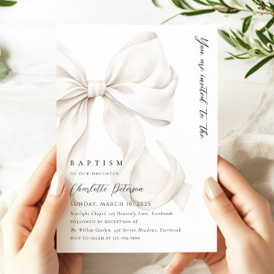Elegant Neutral Bow Baptism Invitation