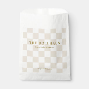Elegant Neutral Checkered Background Business Name Favour Bags
