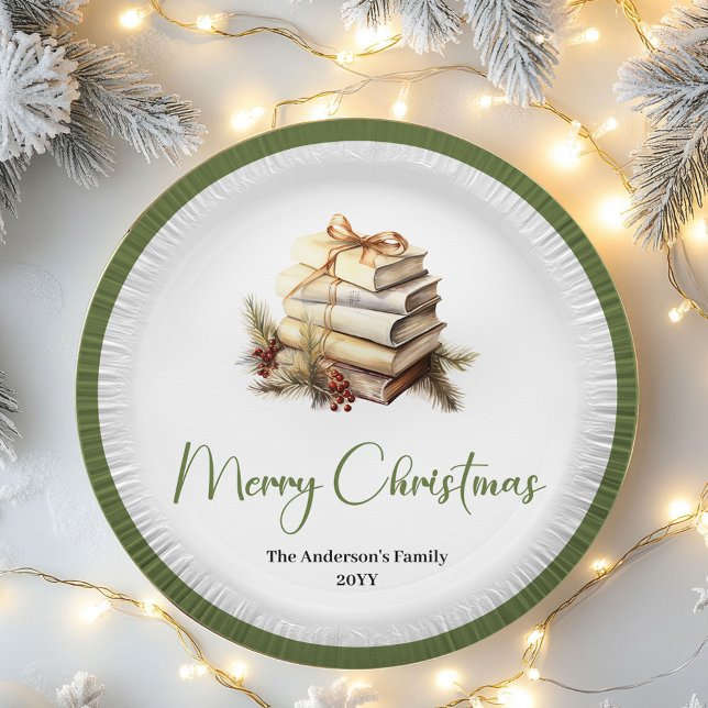 Elegant Neutral Christmas Book Holiday Table Decor Paper Plate (Elegant Neutral Christmas Tree Holiday Table Decor Set)