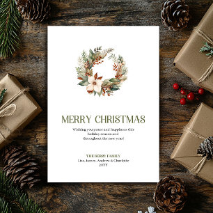 Elegant Neutral Christmas Wreath Minimal Holiday  Card
