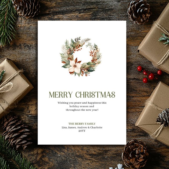 Elegant Neutral Christmas Wreath Minimal Holiday  Card (Elegant Neutral Christmas Ornament Minimal Holiday Card)