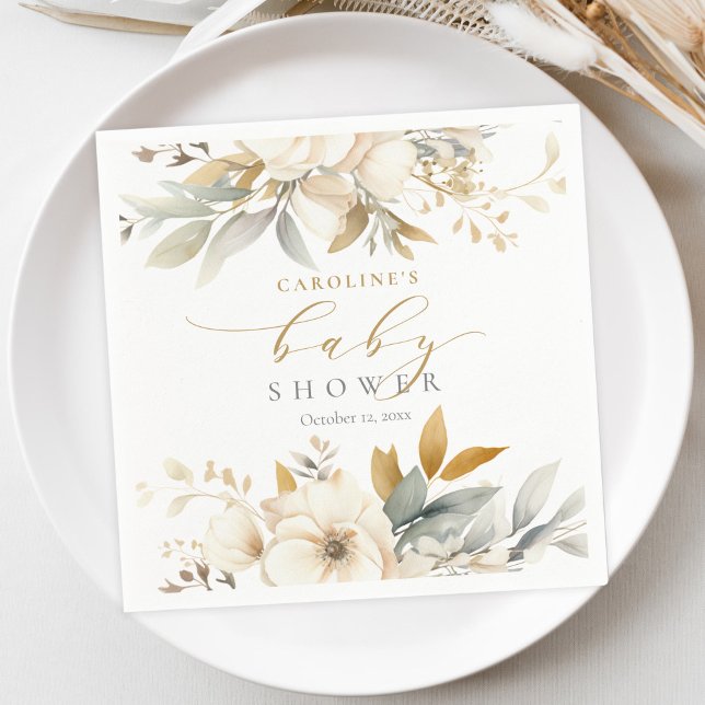 Elegant Neutral Floral Baby Bloom Baby Shower Napkin (Creator Uploaded)