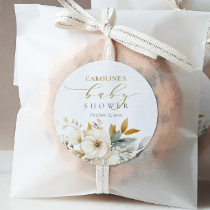Elegant Neutral Floral Baby In Bloom Baby Shower Classic Round Sticker