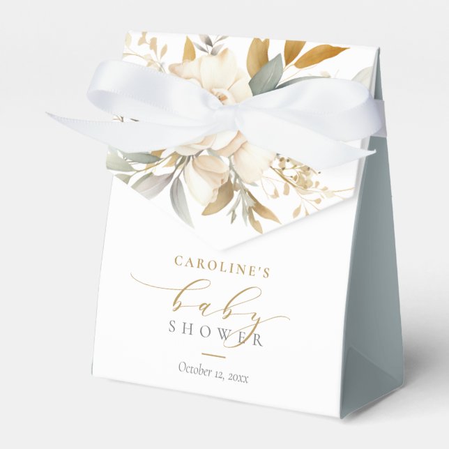 Elegant Neutral Floral Baby In Bloom Baby Shower Favour Box (Front Side)