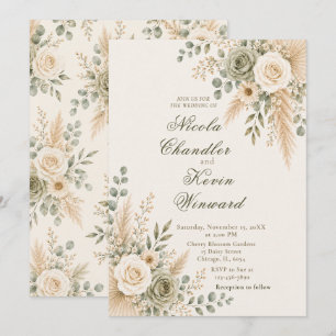 Elegant Neutral Floral Ceremony Invitation