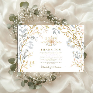 Elegant Neutral Floral Crest Wedding Thank You Card