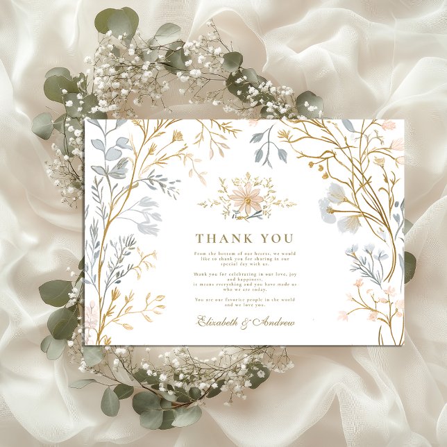 Elegant Neutral Floral Crest Wedding Thank You Card (Creator Uploaded)