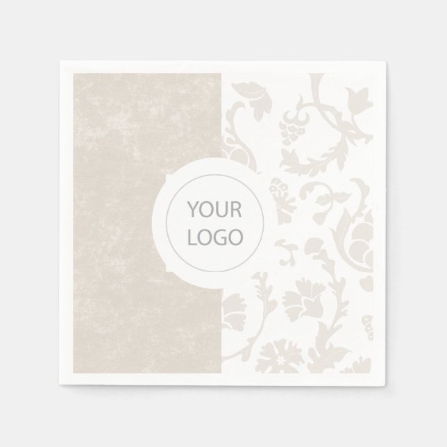 Elegant Neutral Floral Damask Logo Party Napkin (Front)