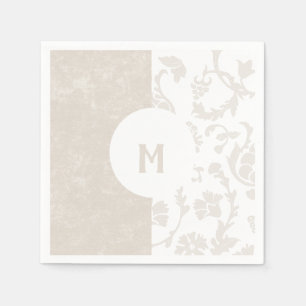 Elegant Neutral Floral Damask Monogram Party Napkin