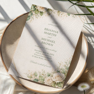 Elegant Neutral Floral Greenery Invitation