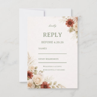 Elegant Neutral Floral Guest RSVP Card