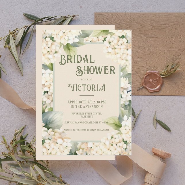Elegant Neutral Floral Hydrangea Bridal Shower Invitation (Creator Uploaded)
