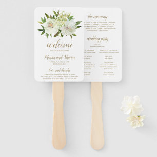 Elegant Neutral Floral Ivory Gold Wedding Program Hand Fan
