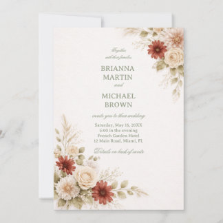 Elegant Neutral Floral Rust Invitation