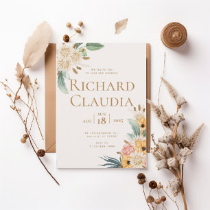 Elegant Neutral Floral Wedding Invitation