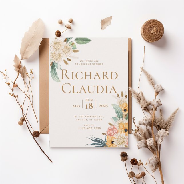 Elegant Neutral Floral Wedding Invitation (Creator Uploaded)