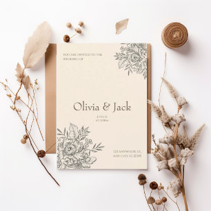 Elegant Neutral Floral Wedding Invitation