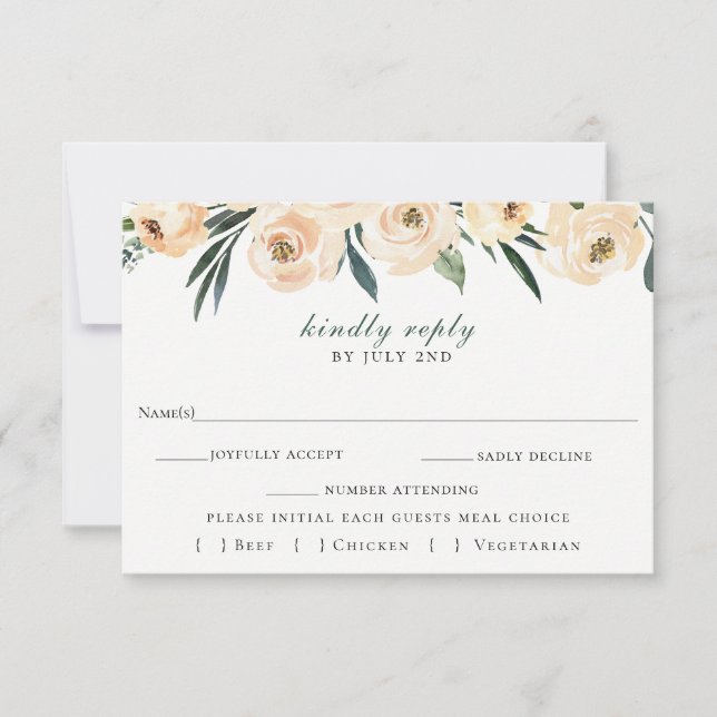 Elegant Neutral Floral Wedding RSVP Card (Front)