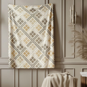 Elegant Neutral Geometric Ivory Brown Tones Fleece Blanket