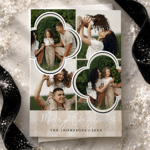 Elegant Neutral Gingham Multi Photo Christmas