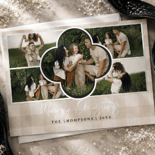 Elegant Neutral Gingham Multi Photo Christmas