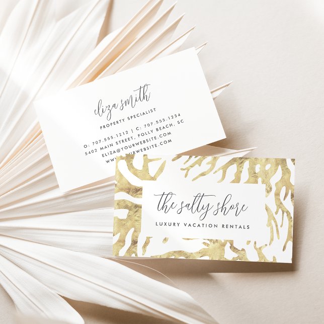 Elegant Neutral Gold Ocean Coral Business Card (Creator Uploaded)