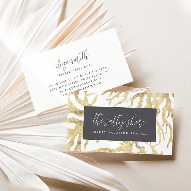 Elegant Neutral Gold Ocean Coral Business Card (Creator Uploaded)