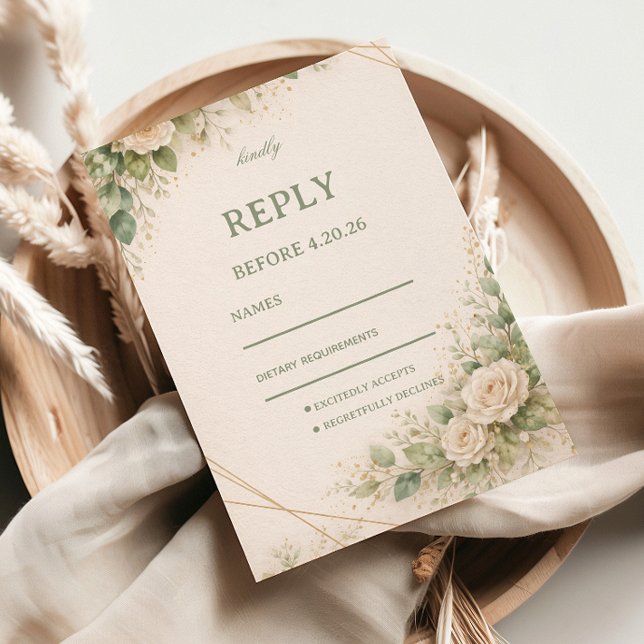Elegant Neutral Greenery Floral RSVP Card (Creator Uploaded)