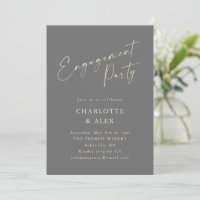 Elegant Neutral Grey Script Engagement Party