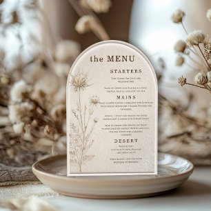 Elegant Neutral Ivory Pampas Arch Wedding Menu Invitation