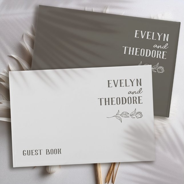 Elegant Neutral Line Art Flower Wedding Guest Book (Creator Uploaded)