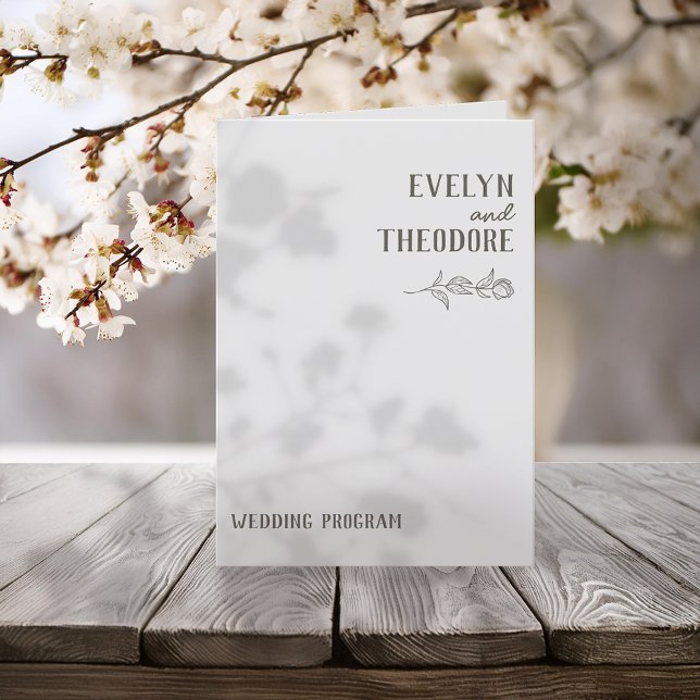 Elegant Neutral Line Art Flower Wedding Programme (Creator Uploaded)