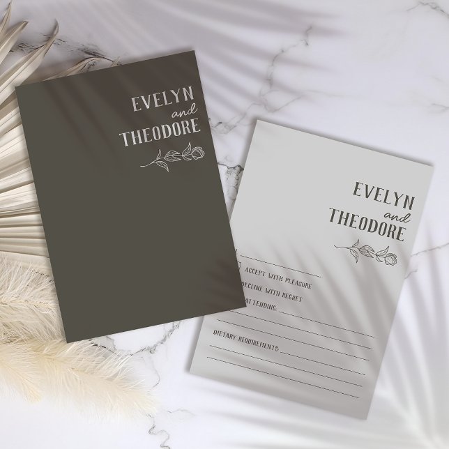 Elegant Neutral Line Art Flower Wedding RSVP Card (Creator Uploaded)