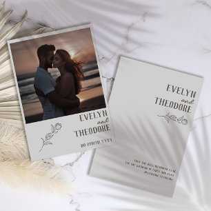 Elegant Neutral Line Art Flower with photo Wedding Save The Date