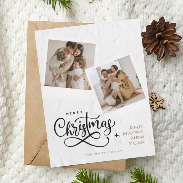 Elegant Neutral Merry Christmas New Years Photo Holiday Card (Creator Uploaded)