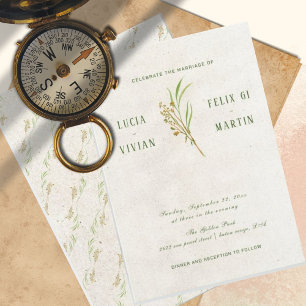 Elegant Neutral ochre Cream Green Rustic Invitation
