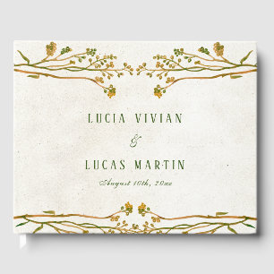 Elegant Neutral ochre Cream Green Rustic Wedding Guest Book