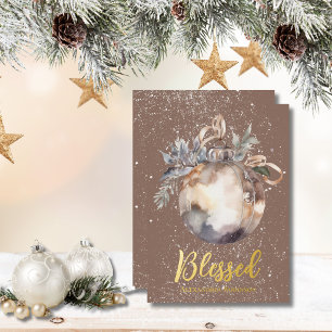 Elegant Neutral Ornament Gold Blessed Script