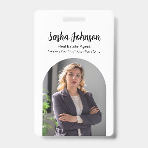 Elegant Neutral Photo QR Code Real Estate ID Badge