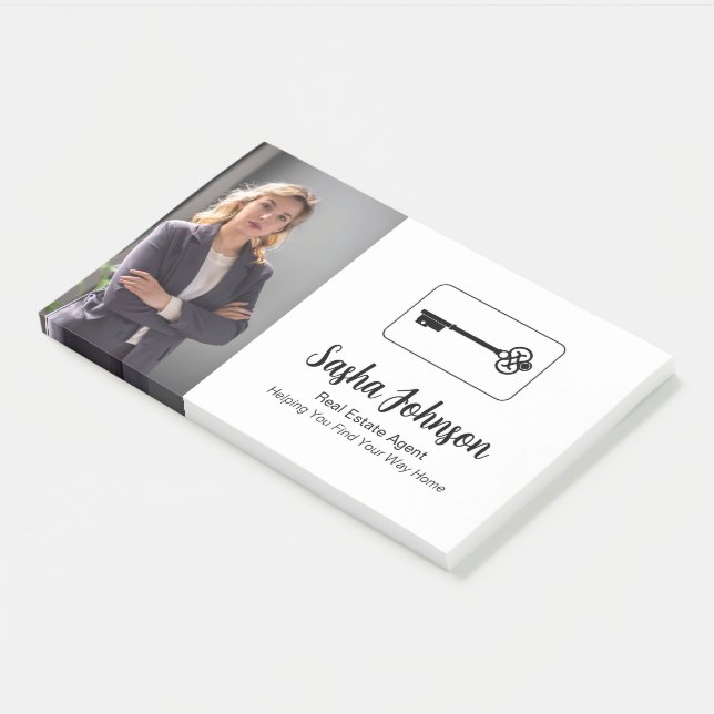 Elegant Neutral Photo QR Code Real Estate Post-it Notes (Angled)