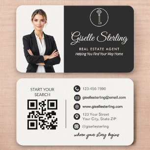 Elegant Neutral Photo Real Estate Agent QR Code Business Card