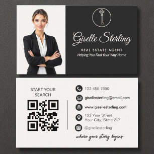 Elegant Neutral Photo Real Estate Agent QR Code  Business Card