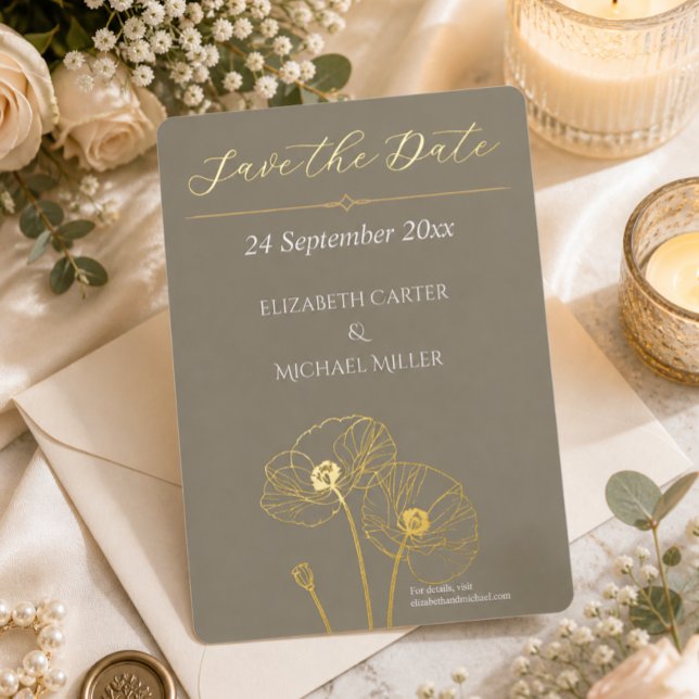 Elegant Neutral Poppies Wedding Minimalist Classic (Creator Uploaded)