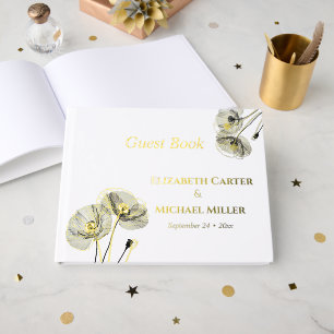 Elegant Neutral Poppies Wedding Minimalist Guest Book