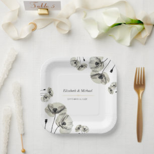 Elegant Neutral Poppies Wedding Minimalist Paper Plate