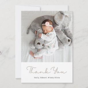 Elegant Neutral Ribbon Bow Baby Shower Photo Thank You Card