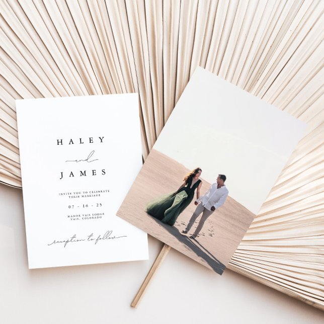 Elegant Neutral Script Photo Wedding Invitation (Creator Uploaded)