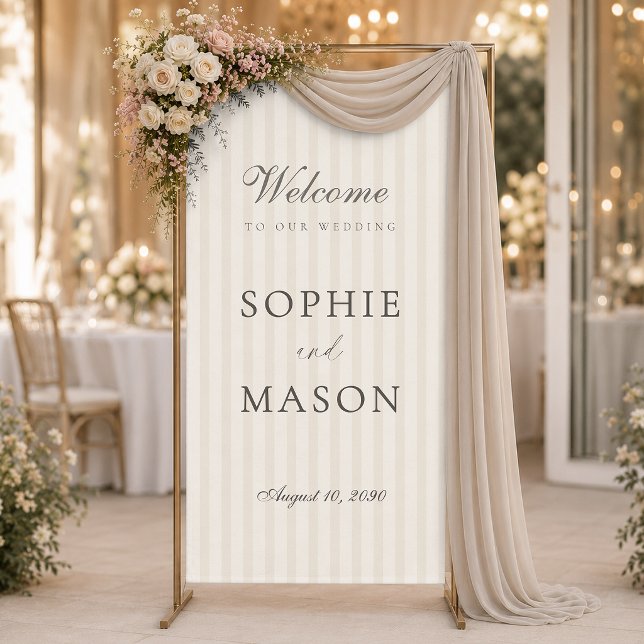 Elegant Neutral Stripe Wedding Welcome Banner (Creator Uploaded)