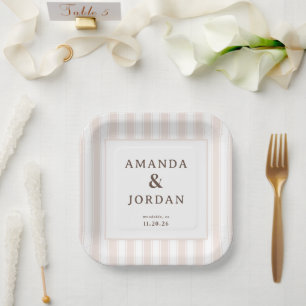 Elegant Neutral Stripes Paper Plate